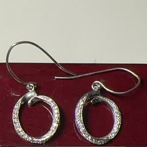Sterling Silver Cubic Zirconia Curb Link Dangling Earrings